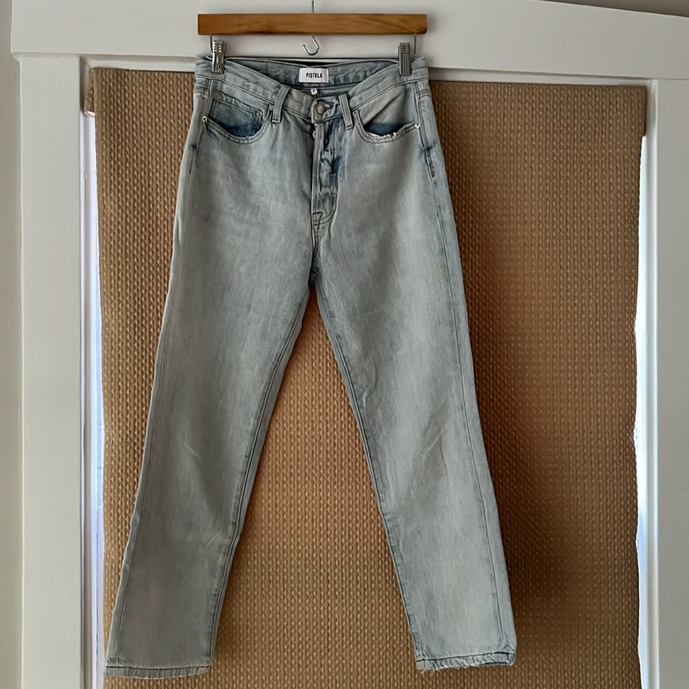 Pistola Jeans.  Light wash.  Button fly. Ankle size 27